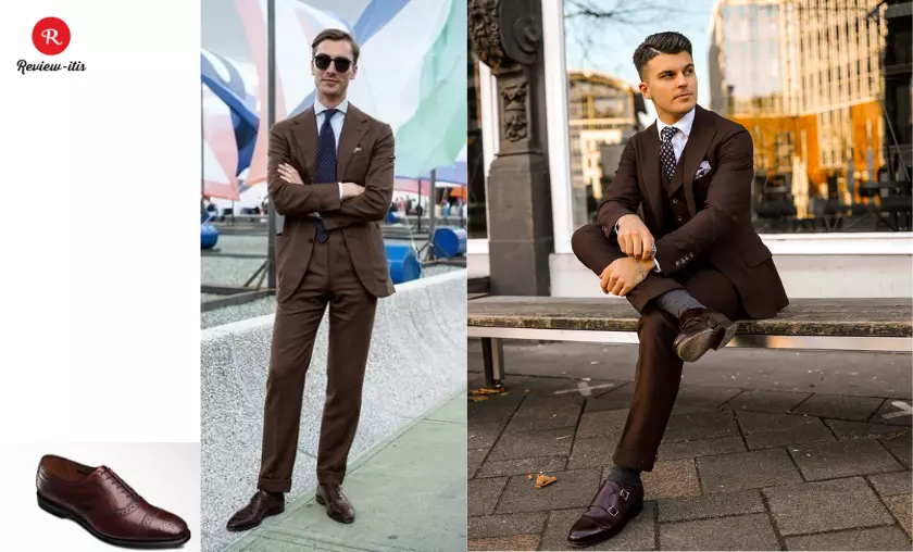 Brown Suit & Burgundy Shoes