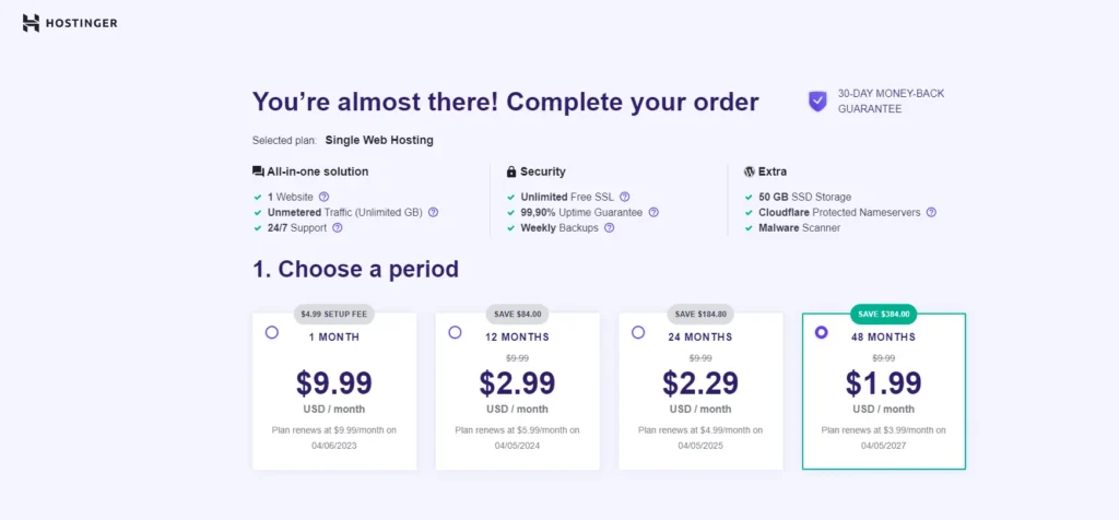 Hostinger pricing