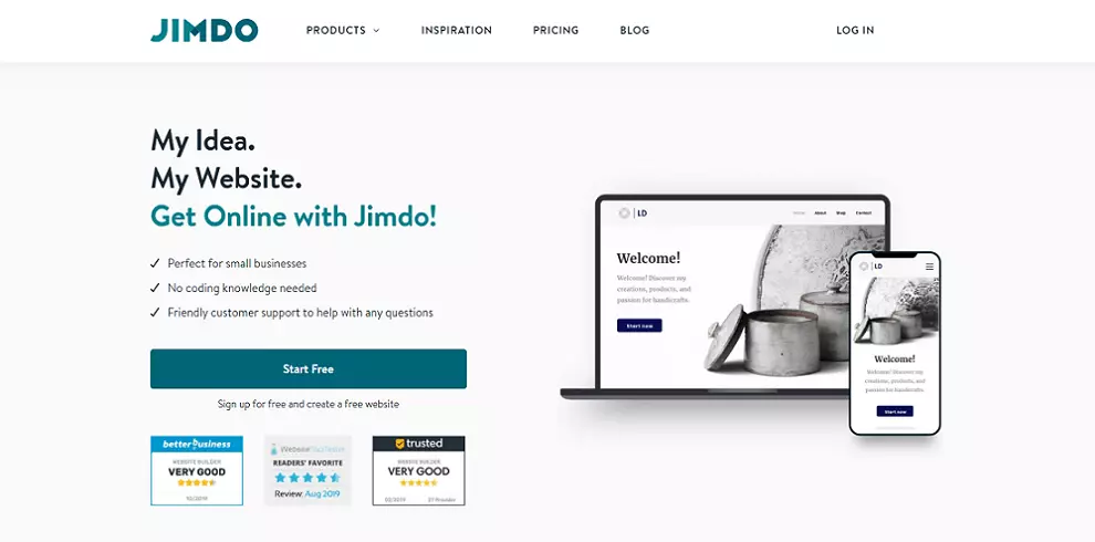 Jimdo best website builder homepage