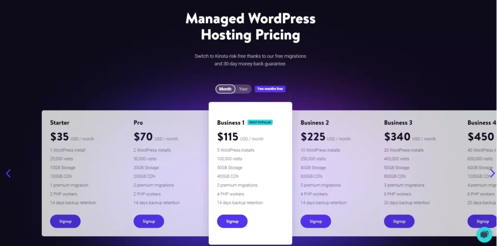 Kinsta Pricing Plans