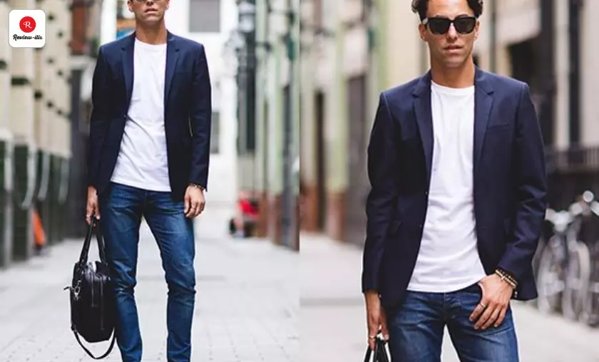 Navy Blazer, White T-shirt, and Blue Jeans Review-Itis