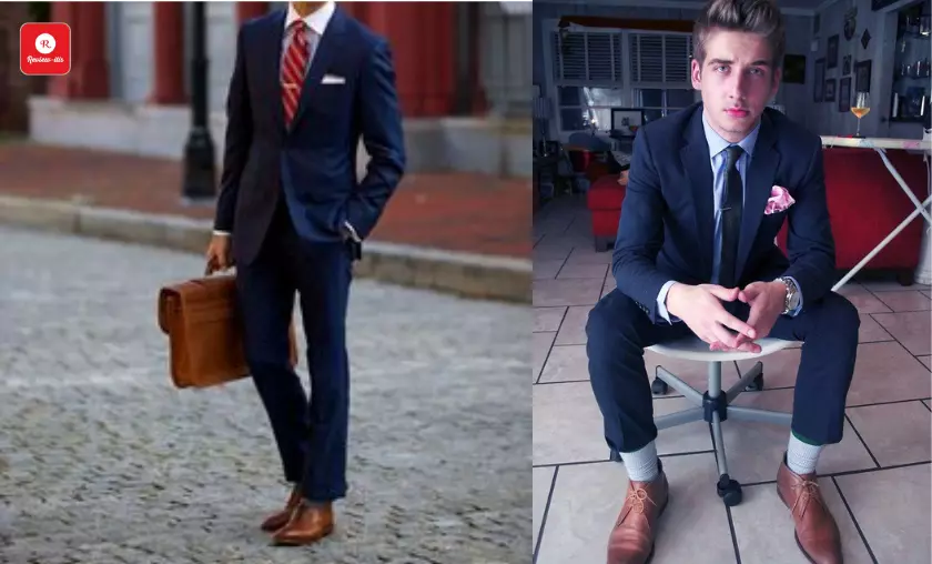 Navy Suit & Brown Shoes