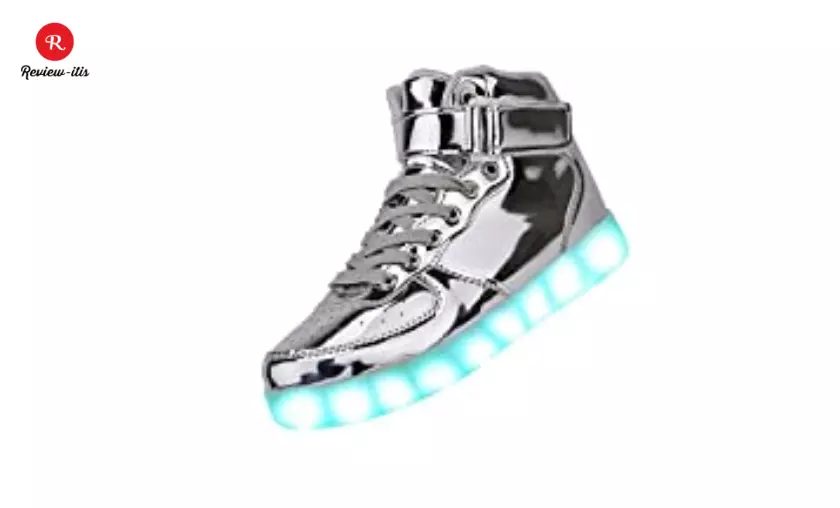 Odema Women High Top USB Charging LED Shoes Flashing Sneakers, Silver, 8 B(M) US

