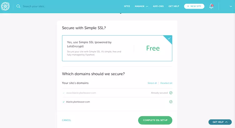 securing website with free ssl in flywheel hosting control panel