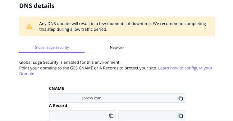 DNS details in WP Engine