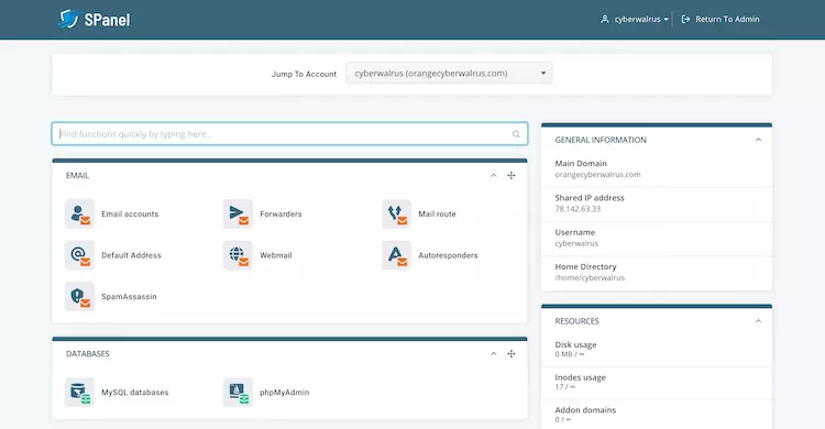 Standard SPanel control panel in Scala Hosting